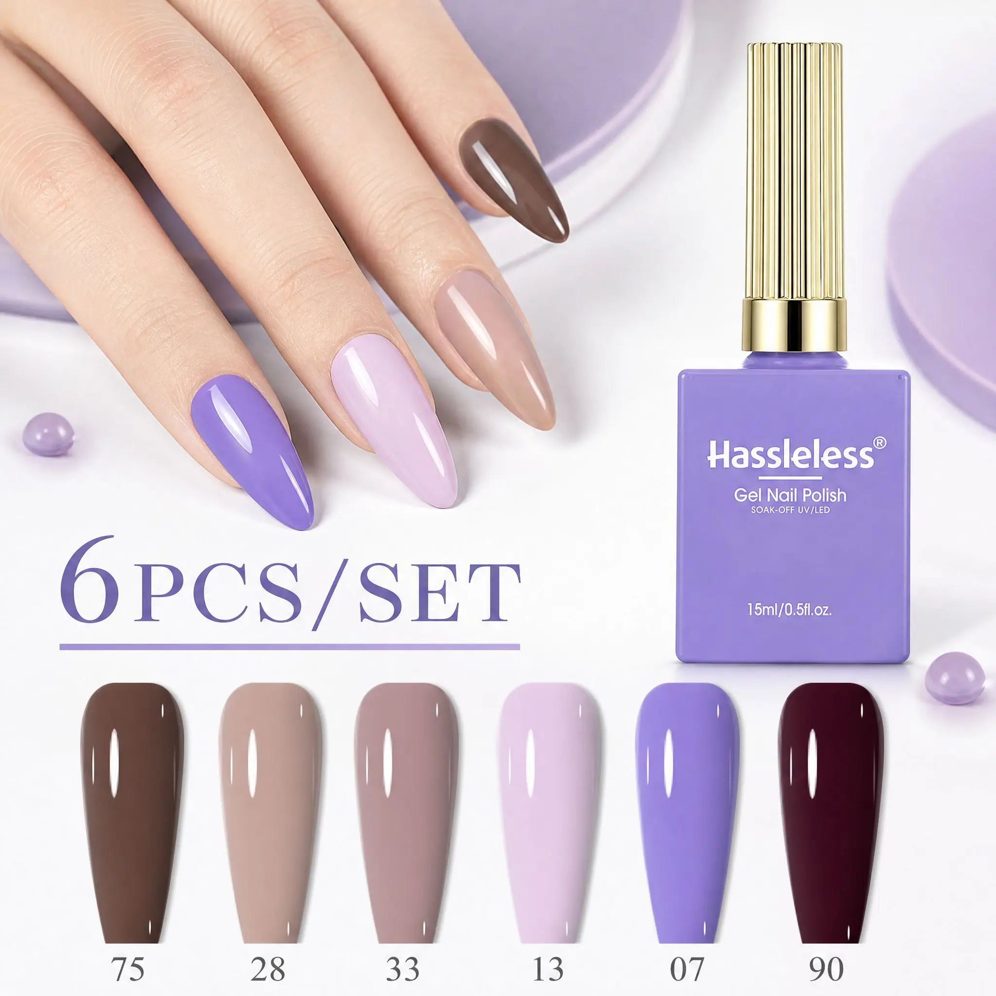 Hassleless 6pcs Gel Polish Set, 0.5 ounce large capacity, suitable for home and salon use, a great gift for women
