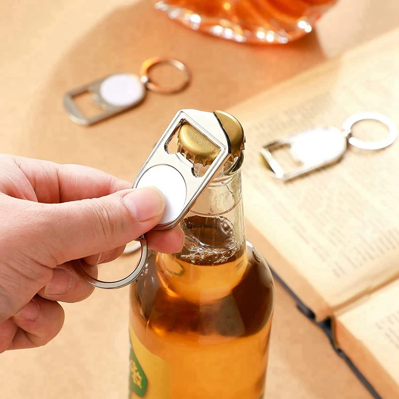 LLavero de sublimación Rectangular, abridor de botellas de Metal en blanco, 30 piezas, transferencia de calor