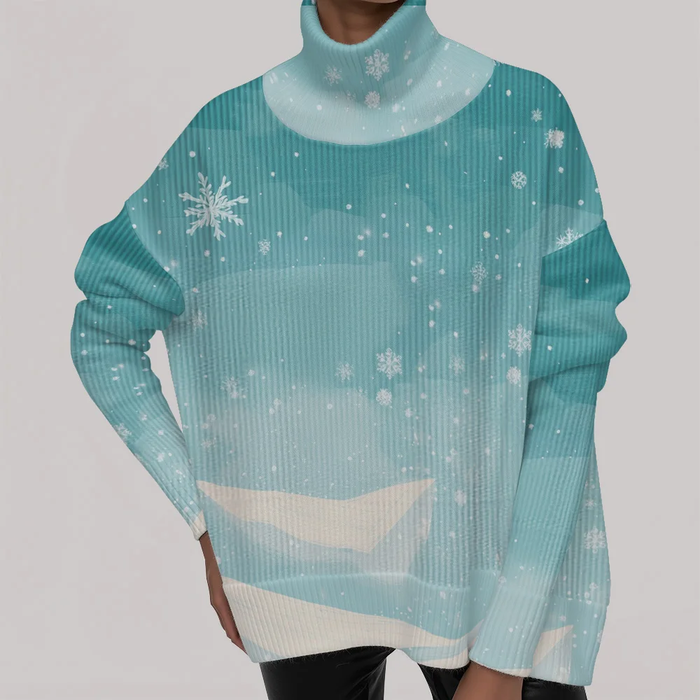 2025 Women's Turtleneck Sweater Chunky Knit Oversized Solid Color Winter Unisex Retro Printing Pullovers Casual Fashion Warm