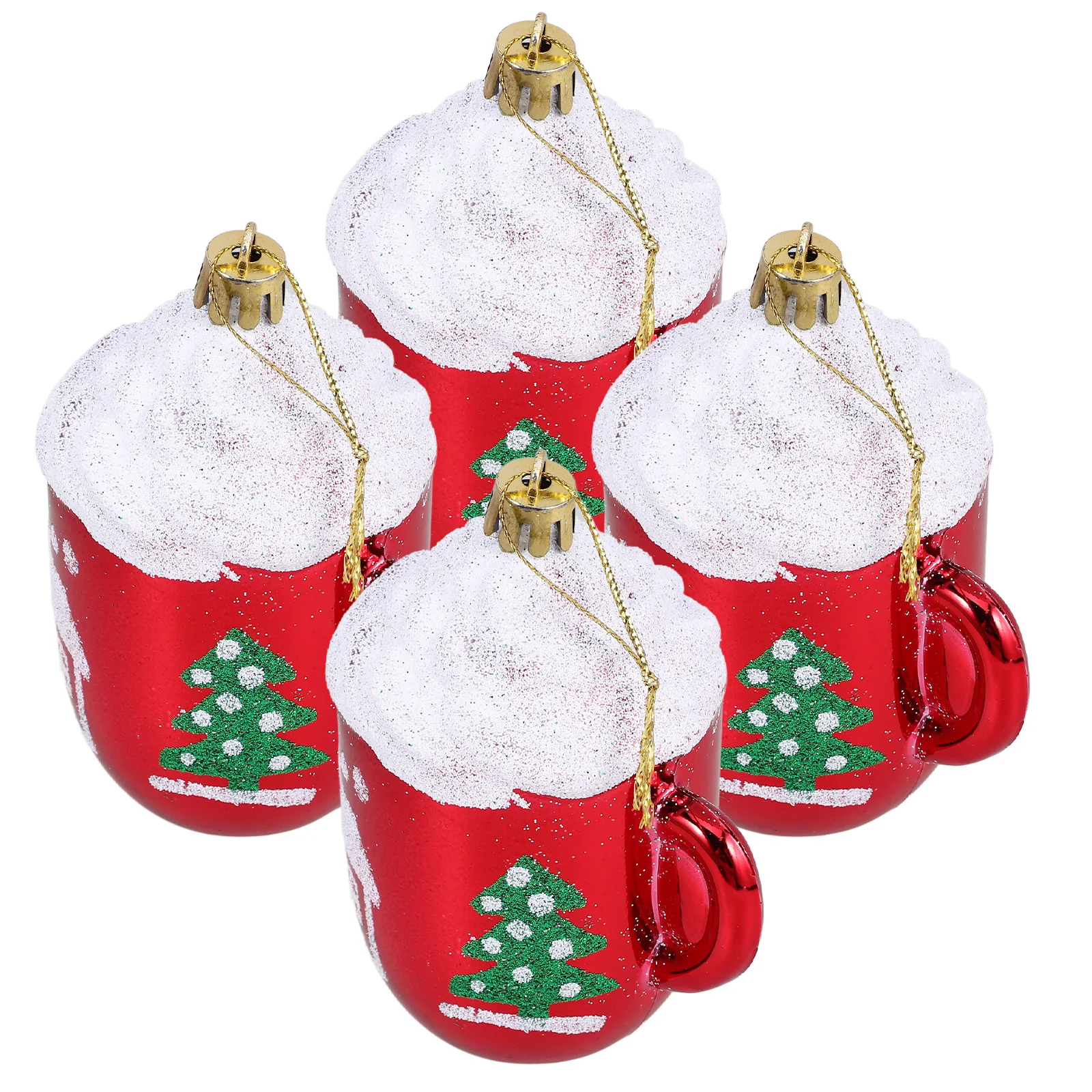 

4Pcs Christmas Tree Hanging Ornaments Mini Mug Pendant Plastic Gold Glitter Xmas Tree Decor Xmas Party Ornament Christmas Mug