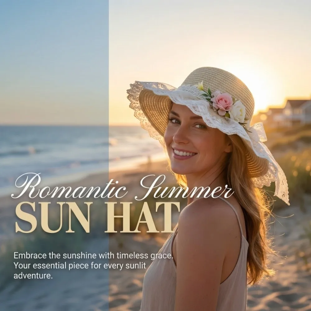 

Elegant Lace Bow Sun Hat Breathable Straw Adjustable Wide Brim Hat Lace Ruffle Fisherman Cap Sun Protection