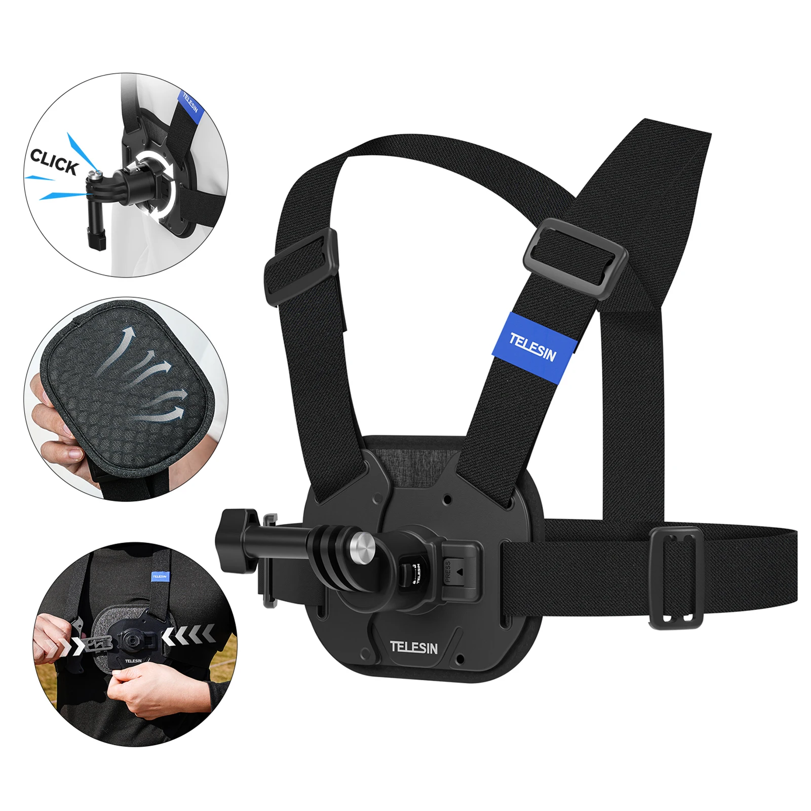 TELESIN Quick Release Chest Strap Mount Belt for GoPro Hero 12/11/10/9 DJI OSMO Action Insta360 X4/X3 Action Camera Accessories