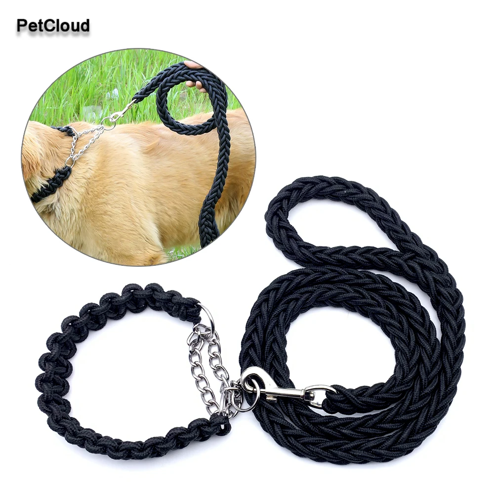 Nylon Braided Leads Dog Leash Rope And Collar For Dog Traction Rope Thick Pet Training Running Walking Dog Leashes Supplies