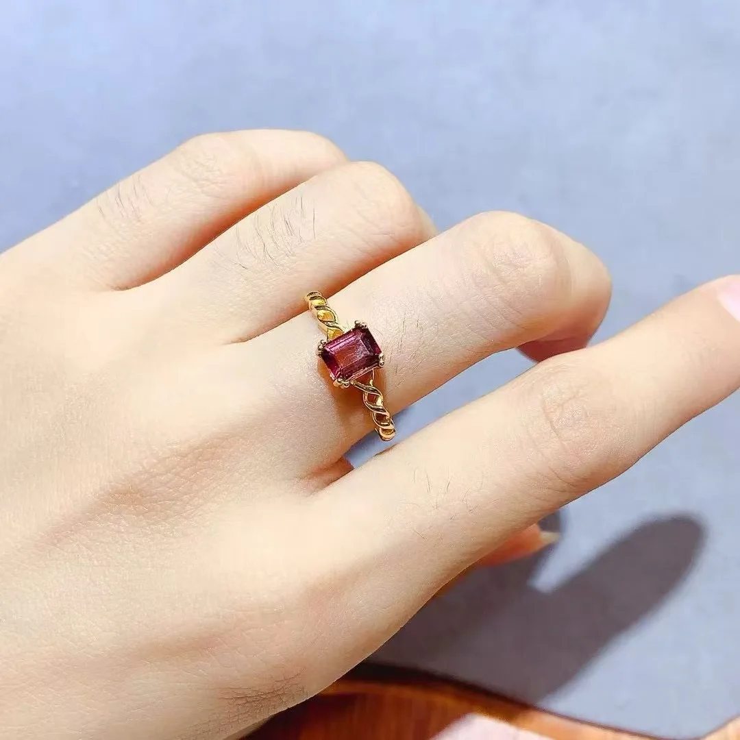 

KJJEAXCMY High End Women's Ring Natural Tourmaline S925 Silver with Electroplating Boasting High Clarity Full Brilliance