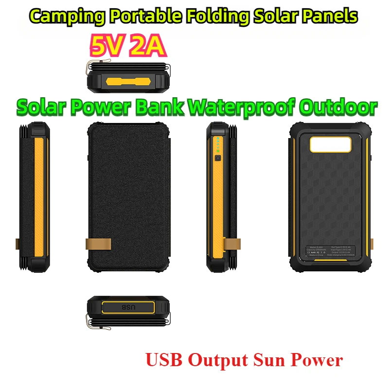 Camping Portable Folding Solar Panels 5V 2A Solar Power Bank Waterproof Outdoor USB Output Sun Power for Phone Real Capacity