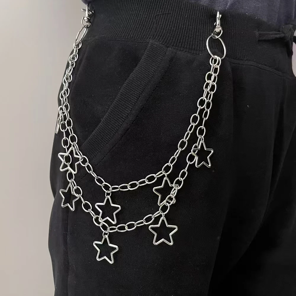 Punk Metal Crescent Geometric Bag Chain Hip Hop Hipster Cool Hundred Pair Pants Chain For Men and Women Rock and roll Accessorie