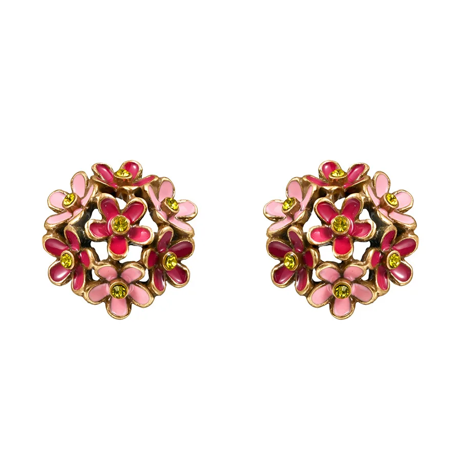 

New Medieval Vintage Retro Palace Style Enamel Glaze Hydrangea Flower Ball Shape Stud Earrings High-end Sweet Ear Ring for Women