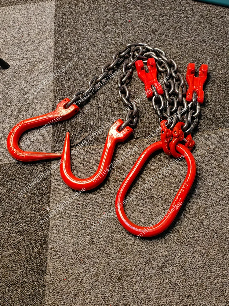 Double leg lifting chain hook, pointed steel pipe hook, adjustable length combination sling