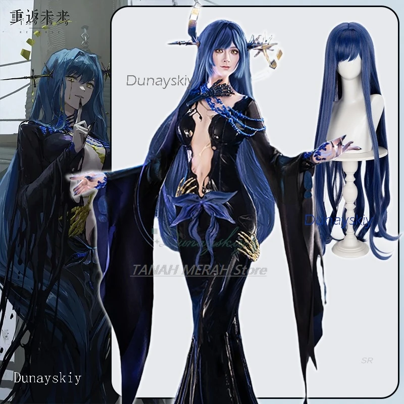 أزياء الهالوين التأثيرية أركانا أنيمي التأثيرية فستان أسود ضيق ذيل السمكة لعبة عكسية: 1999 ملحقات شعر مستعار كاملة disfraz #2