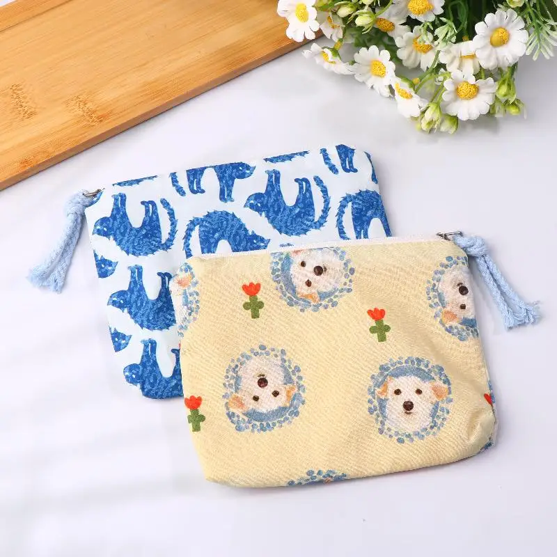 Bonito filhote de cachorro gatinho moeda bolsa moda portátil saco cosmético mini sacos de armazenamento organizador com zíper para presentes da menina