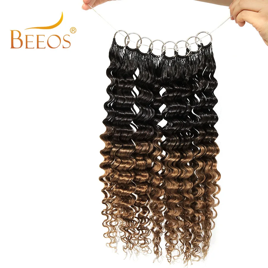 Extensiones de cabello humano crochet Deep Wave, color ombre marrón 1B/27, trenzas boho invisibles sin nudos, pre-separadas, puntas completas, Remy 6
