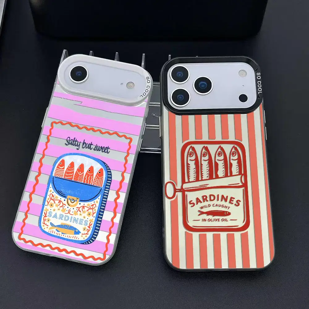 Funda de teléfono INS s-sardine Cans Art para iPhone 17 16 15 14 13 12 11 Pro Max Air Matte Laser Aurora Funda a prueba de golpes