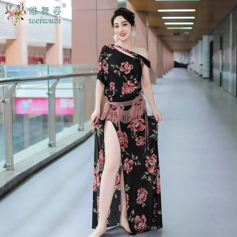 ベリーダンス服女性のソフトで快適な水糸プリントドレスオリエンタルダンス Saidi Shabbi Baladi パフォーマンス服