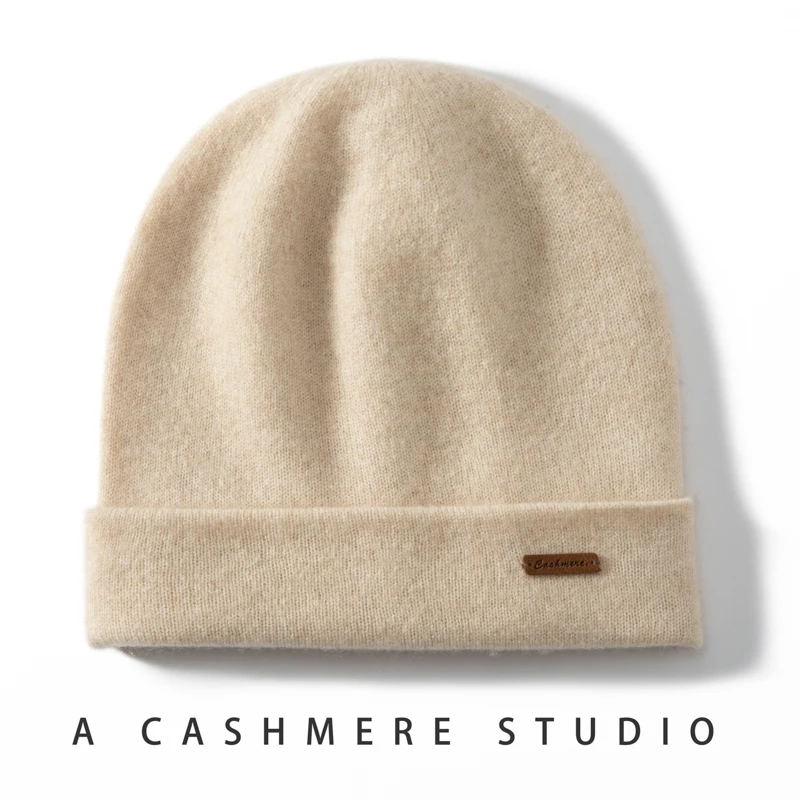 High Quality 100% Goat Cashmere 2-layer Solid Knit Hat For Both Men and Women Casual Men's Basic Soft Women's Warm Soft Hat