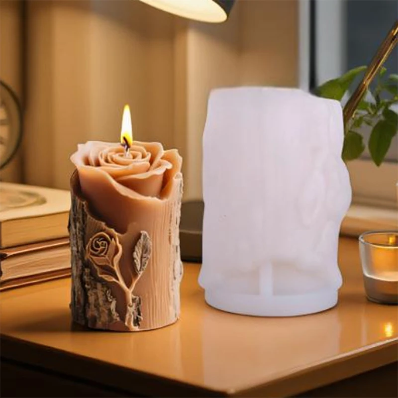 

Цилиндрическая свеча с пеньком розы, силиконовая форма, имитация коры дерева, форма для свечей розы, сделай сам, ручная работа, ароматерапевтическая смола, гипсовая форма