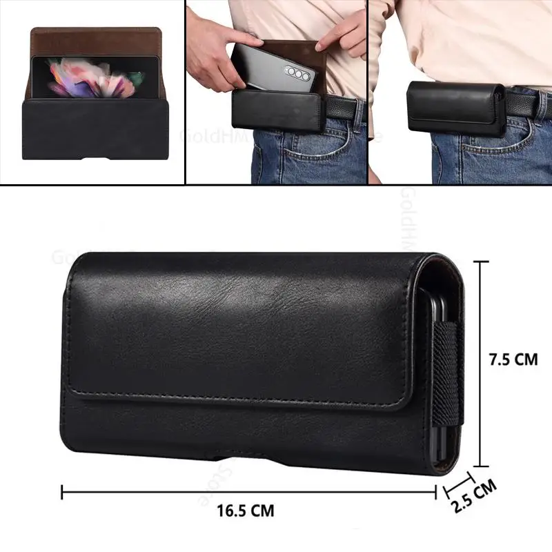 

Fundas for Samsung Z Fold7 6 4 3 5G Leather Waist Bag Phone Pouch For Galaxy Z Fold SE Special Belt Magnet Flip Case Phone Cover