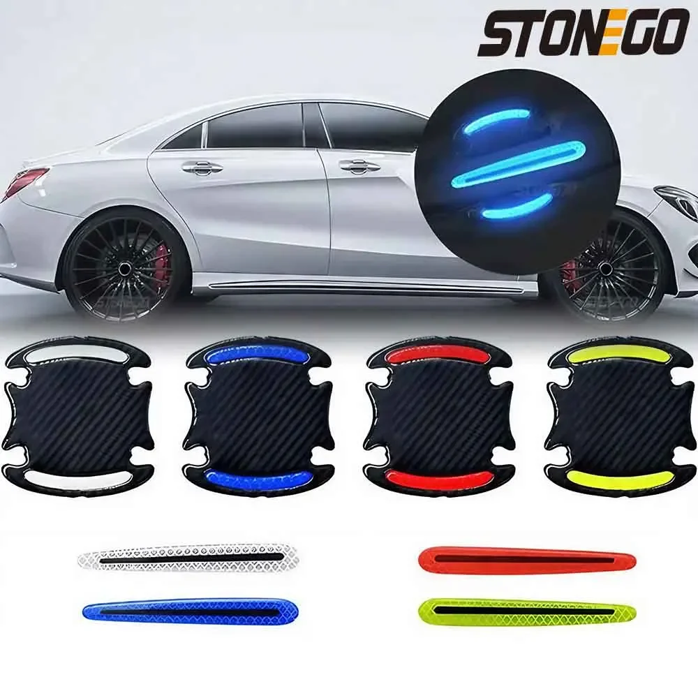 

4/8PCS Universal Carbon Fiber Car Door Handle Scratch Protector, 3D Reflective Safety Film