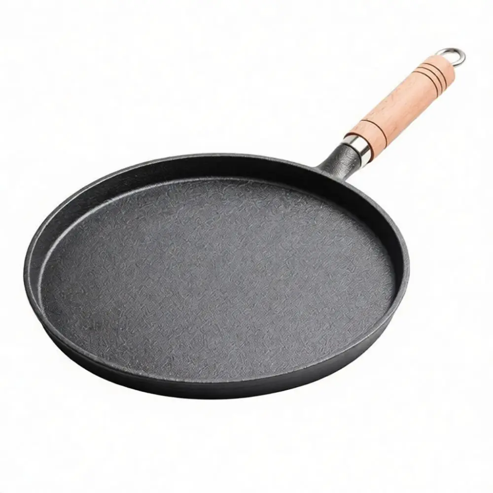 Heavy Duty Cast Iron Frying Pan Uncoated Skillet Flat Pan For Pancake Pizza Crepe Cooking Kitchen Supplies Cookware