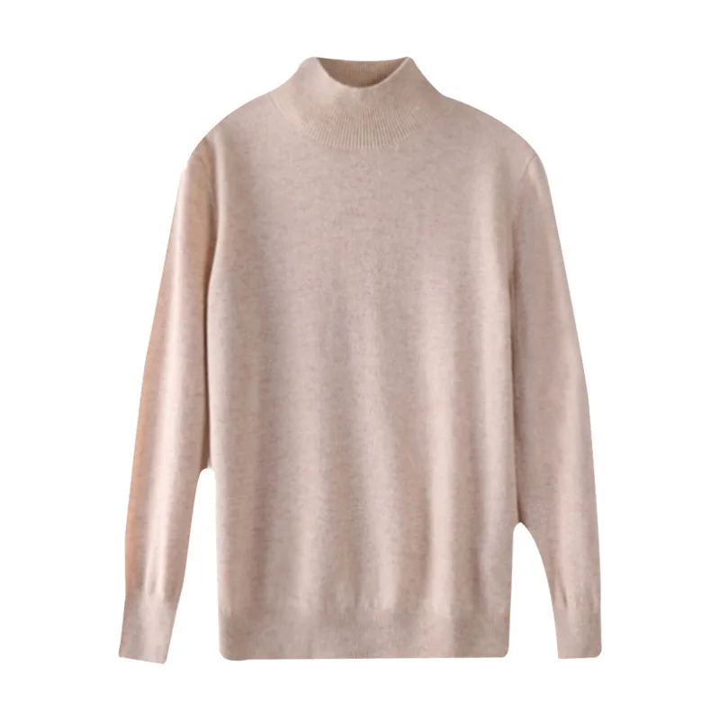 New seamless ready clothing autumn winter semi high neck pure wool inner layer Women's long sleeved knitted base sweater pullove