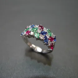 Multicolored Square Wedding Rings for Women Silver Color Luxury Engagement Rings Female Jewelry