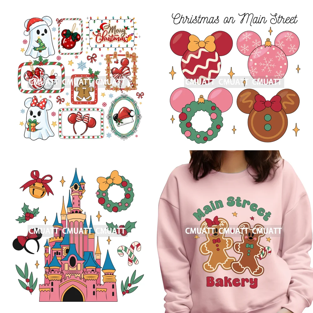 مخبز عيد الميلاد كوكيت القوس ماوس الكرتون الاطفال الأسرة الشتاء عيد الميلاد الحديد على DTF نقل ملصقات جاهزة للضغط للملابس #1