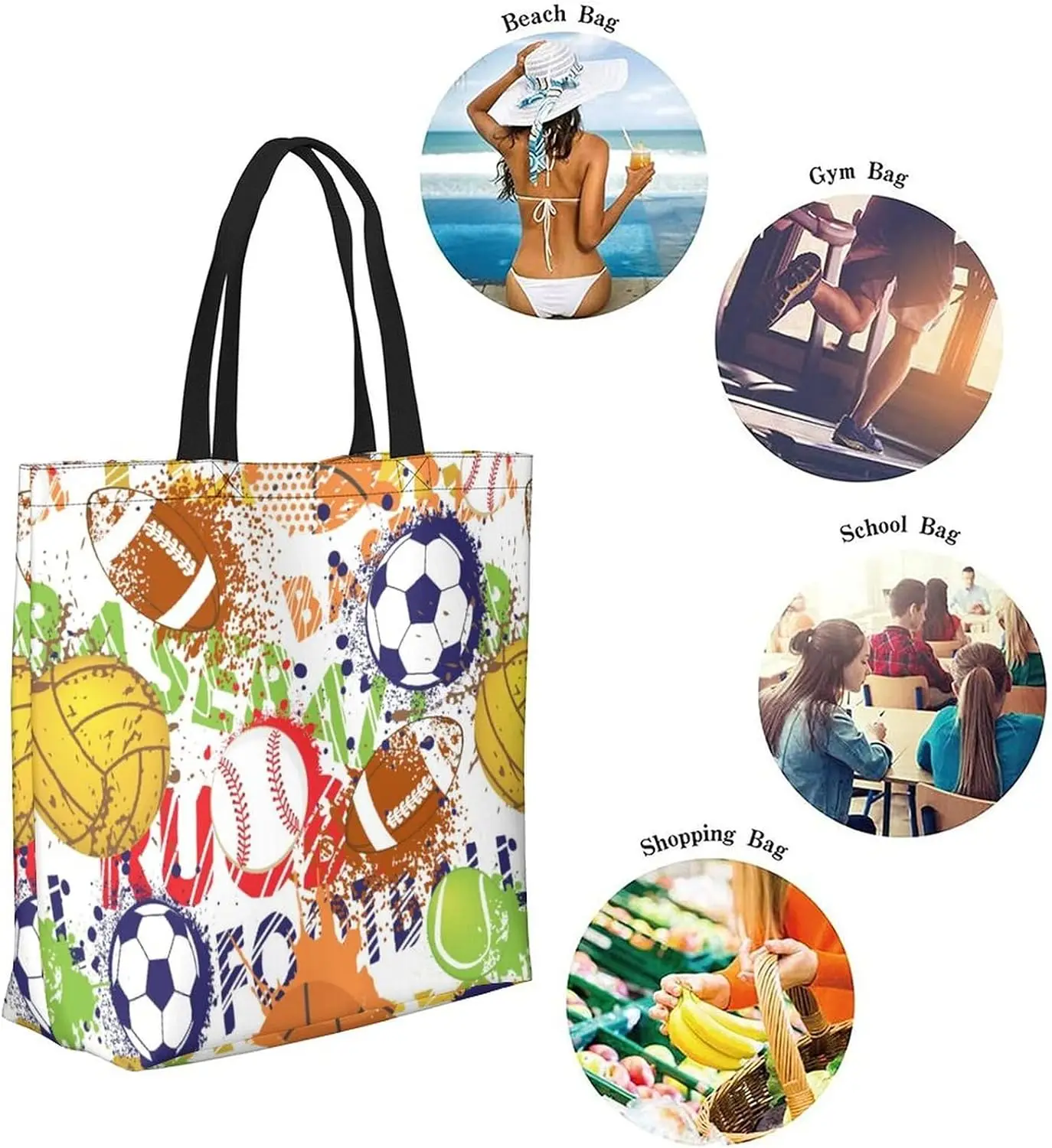 Sacola impermeável de bola esportiva para mulheres, grande, casual, bolsa de ombro, reutilizável, praia, compras, mercearia, ao ar livre