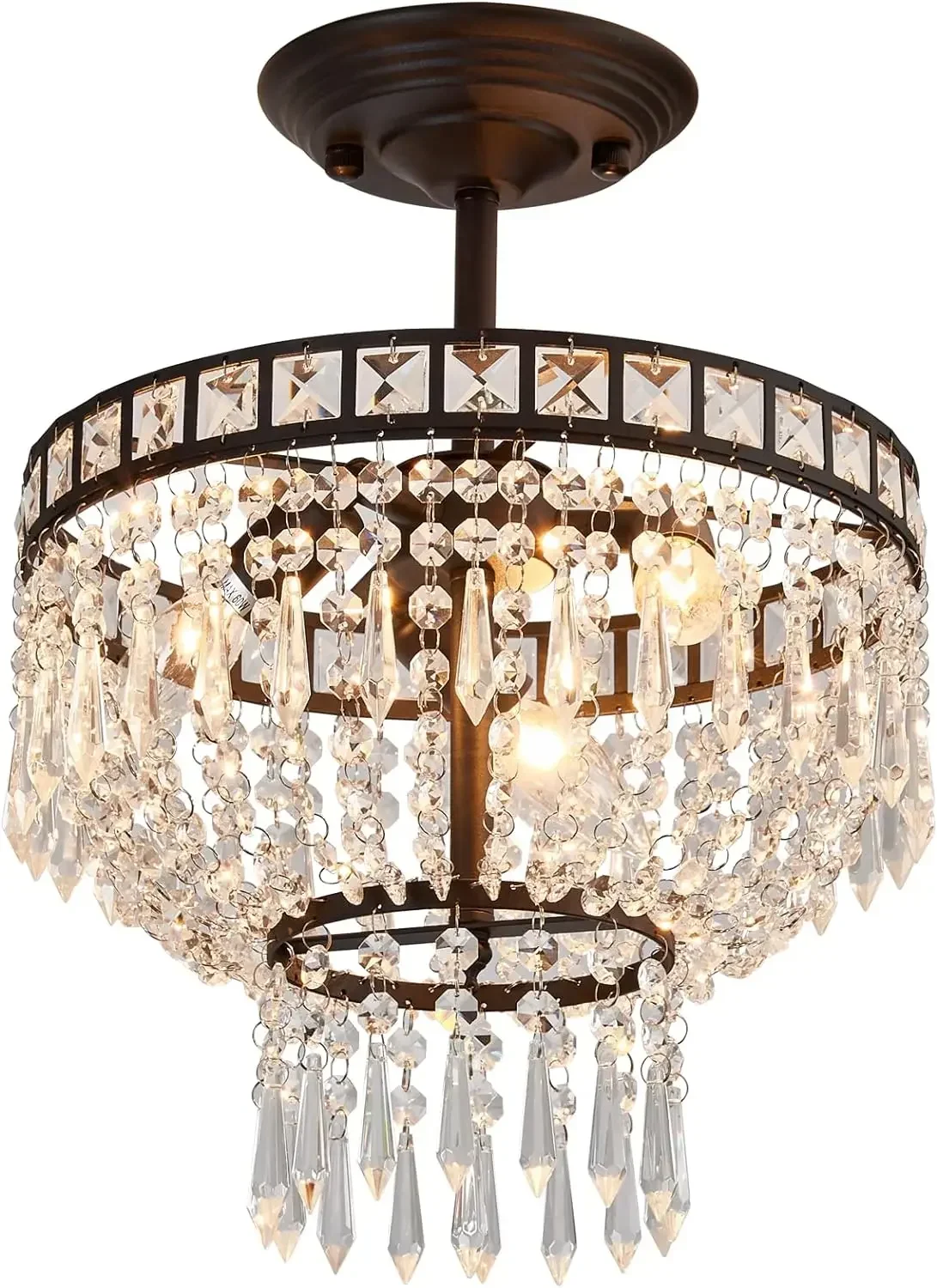 

Crystal Chandelier Lights Semi Flush Mount Ceiling Light Fixture Black Farmhouse Ceiling lamp for Bedroom Living Room