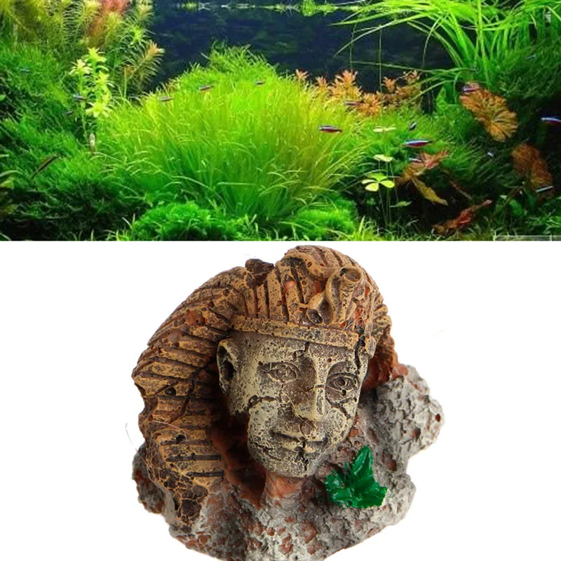 Aquarium Egyptian Statue Decorations Resin Stone for Head Ruin Small Fish for Tank Ornaments Betta Hideout for Hermit