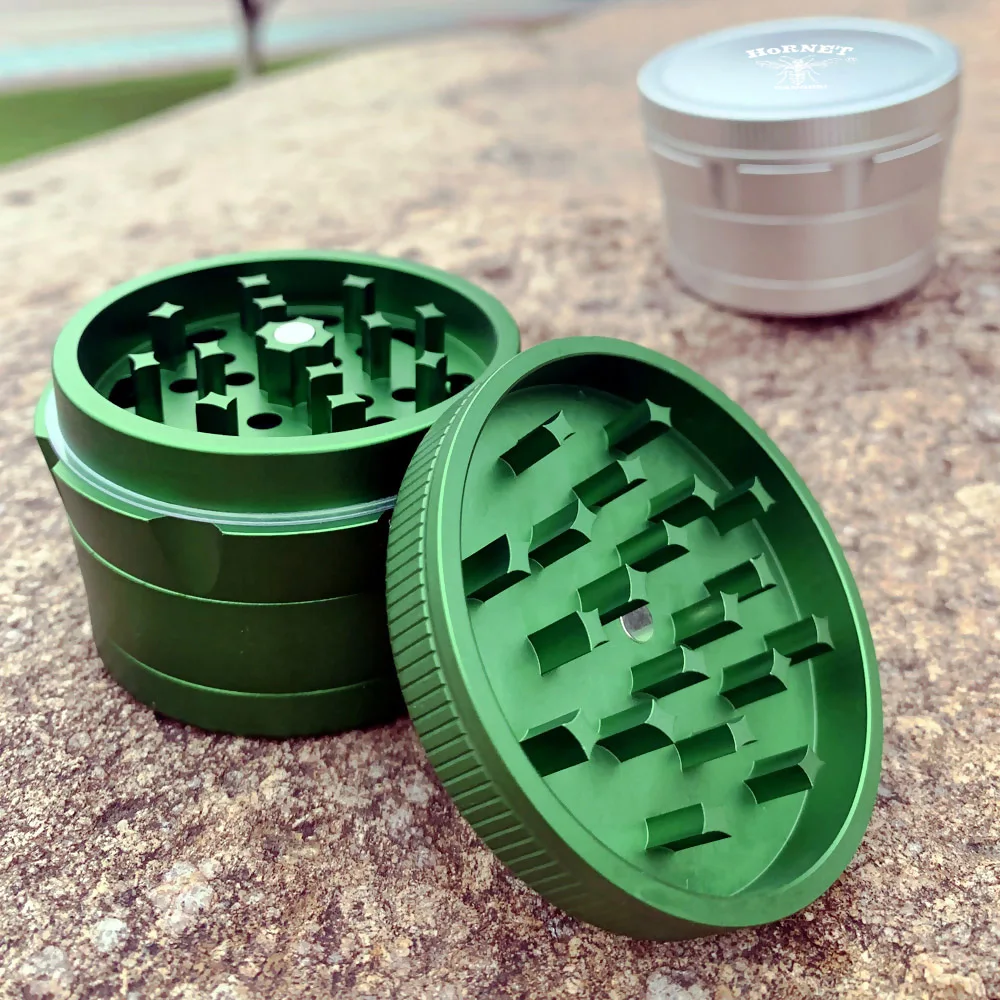 HORNET Aircraft Aluminum Crusher 63 MM 4 Layers Crusher Hand Crank with Diamond Teeth Smoking Accessories Customized Logo