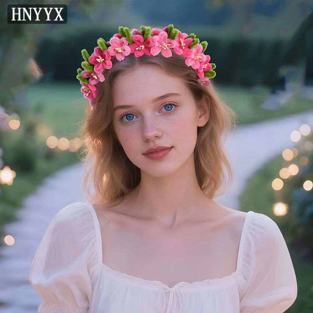 

HNYYX повязка на голову с розовыми цветами, головной убор ручной работы, милый и милый головной убор, аксессуары для волос на Хэллоуин, A360