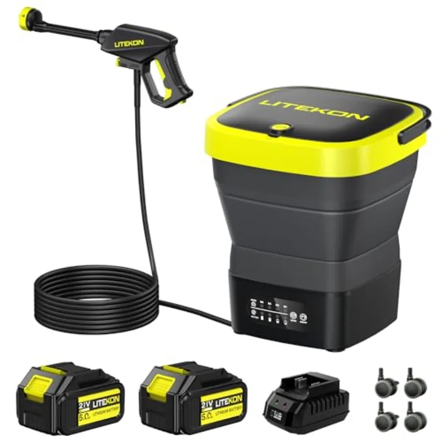 

Portable Cordless Pressure Washer Max 750PSI 2x5.0Ah Battery 4 Adjustable Pressure Electric with 4.5Gal Tank 10FT Hose 6-in-1 N