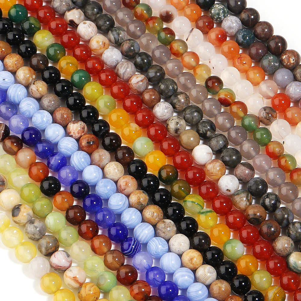 32–95 Stück Natursteinperlen, bunte Achatperlen, Onyx, runde lose Perlen, DIY-Armband, Halskette für Schmuckherstellung, Zubehör – Detail 4