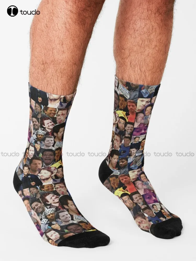 Misha Collins Collage Misha Collins Castiel Supernatural Actor Tv Show Socks Red Socks Street Skateboard Socks Harajuku Colorful