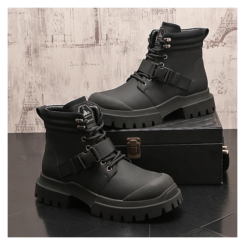 

men fashion punk rock dress platform boots brand designer shoes cowboy original leather boot black stylish cool ankle botas male
