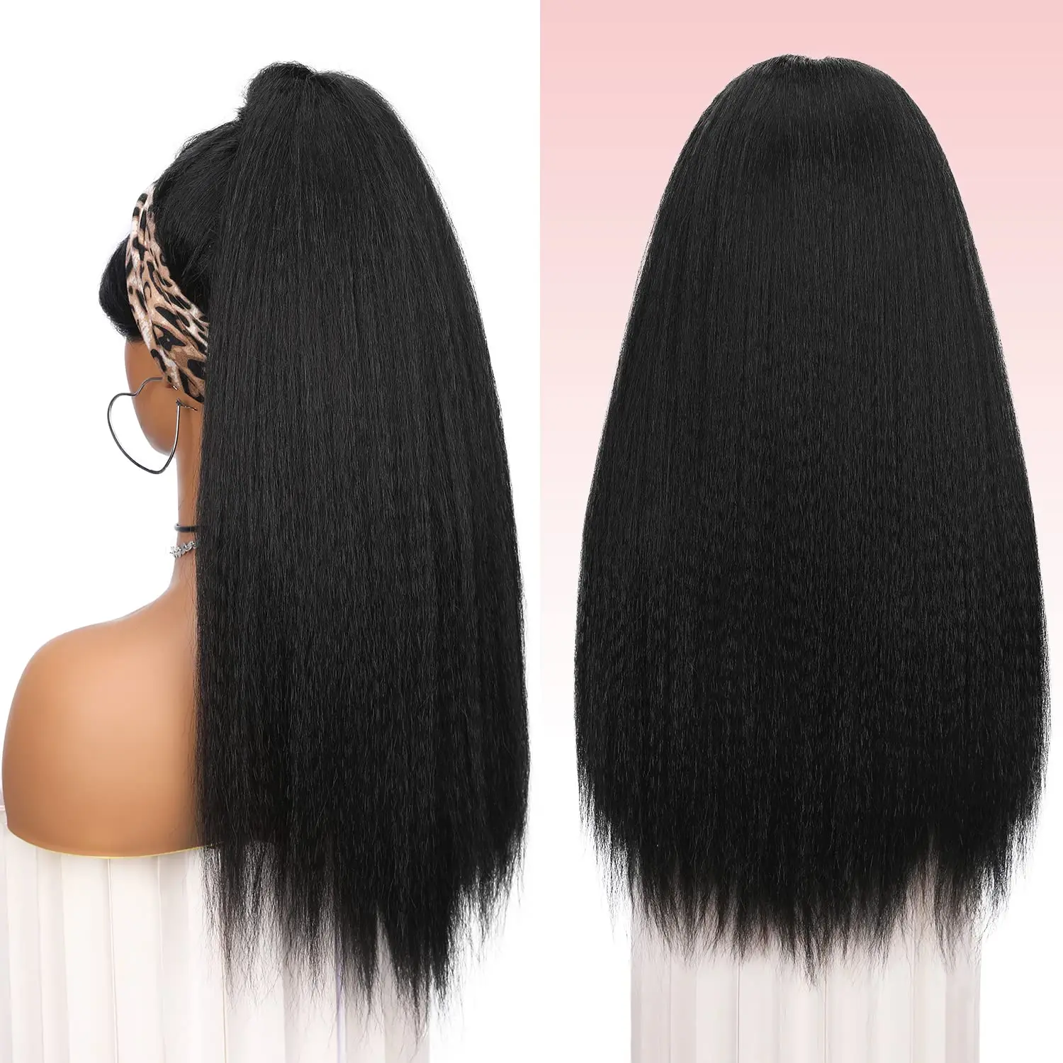 Long Kinky Straight Headband Synthetic Hair Wigs For African American Women  Afro Yaki Straight Headband Wigs for Black Women