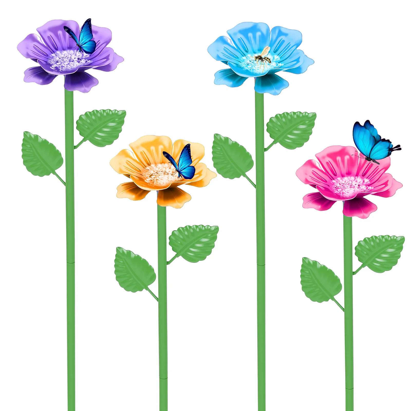 

4Pcs Bee Watering Station Metal Flower Shape Standing Butterfly Bath Bee Feeder Bowl for Garden Yard Decor Stake