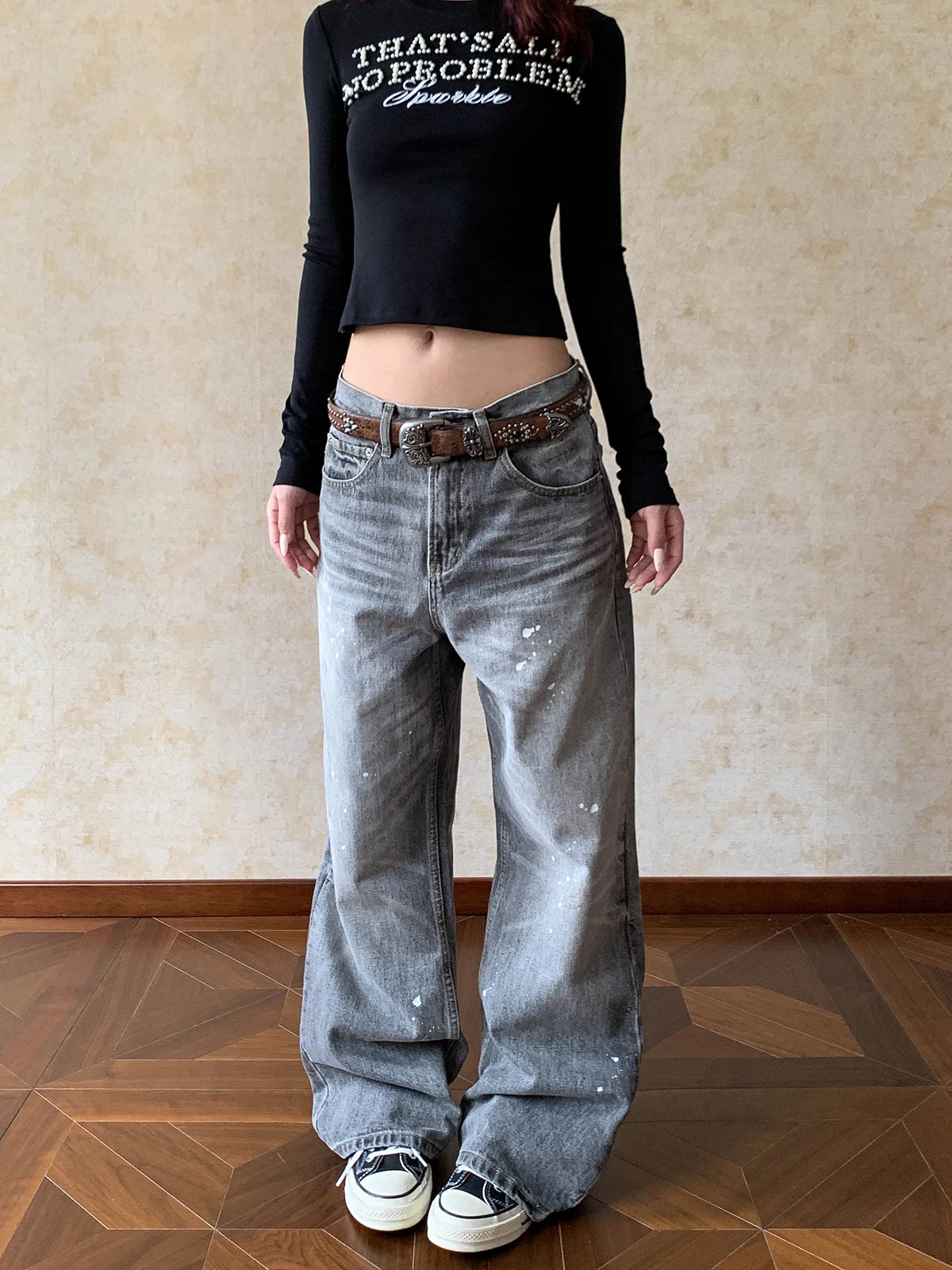 

Retro American Street Style Distressed Denim Jeans Men's Loose Fit Casual Floor-Length Straight Leg Jeans Trendy