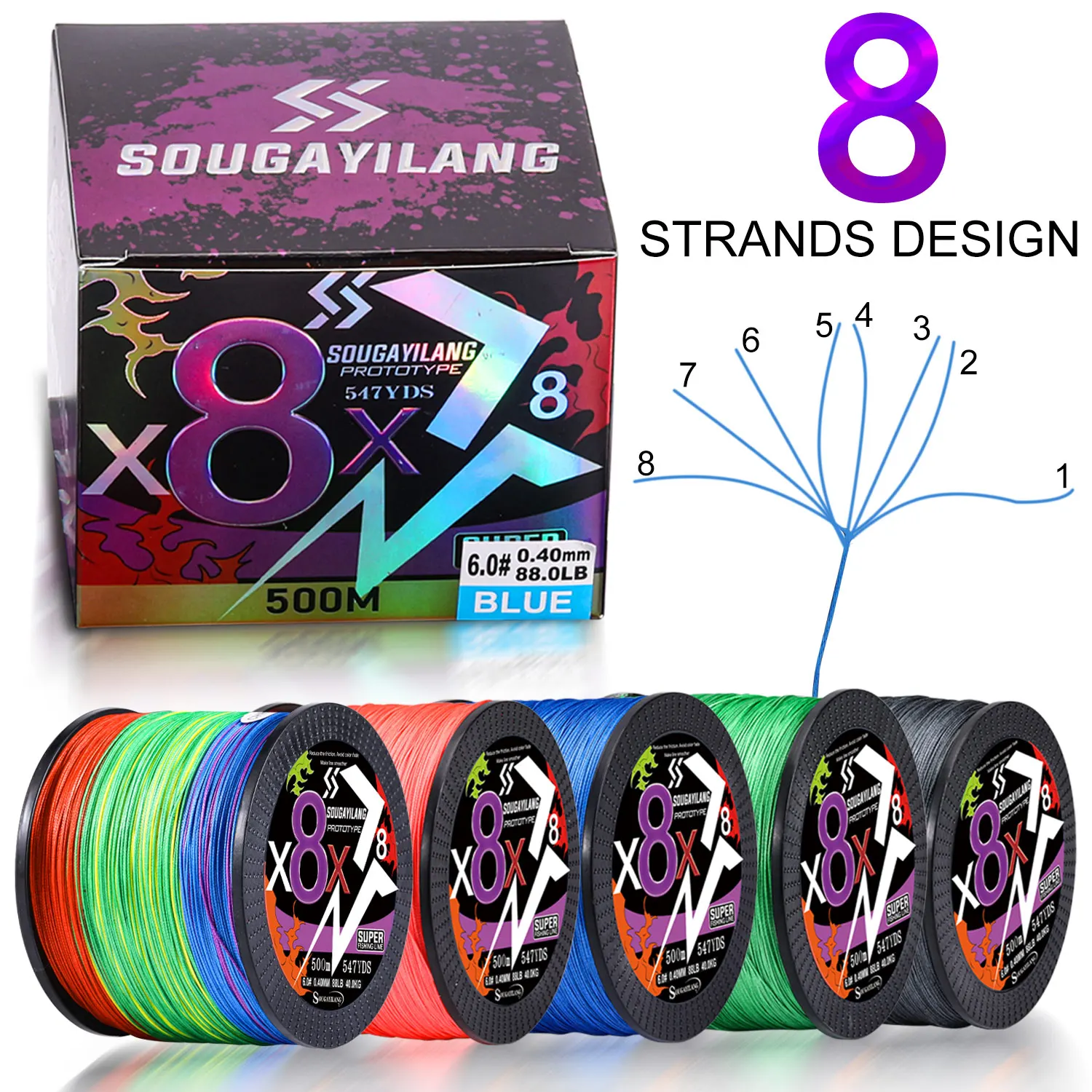 Sougayilang X8 Series Braided PE Line 4 Strands 300m, 500m Smooth Fishing Line, Crucian Bass Freshwater Fishing Carp Fishing