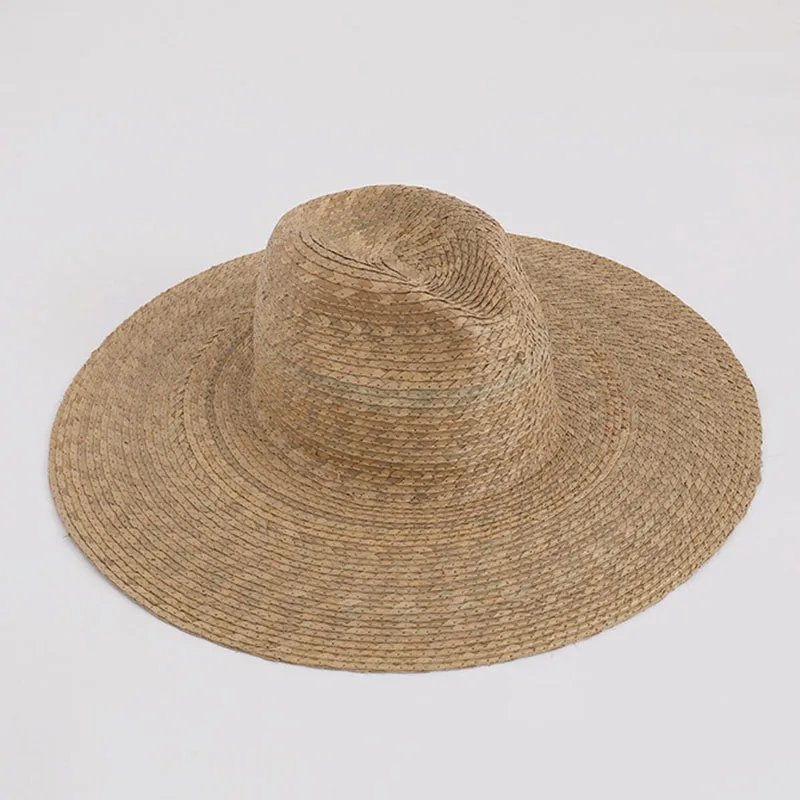 Luxury Designer Summer Weave Palm-leaf Hat Natural Tan Wide Brim Straw Panama Hat Sun Rancher Hat Women Fedora Hat Beach Hat