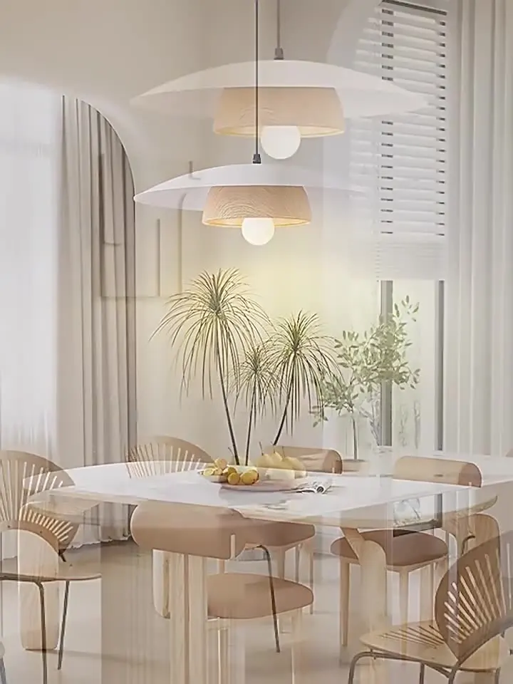 

Chandelier Lamp New Chinese Style Retro Walnut Grain Front Desk Bar Hanging Line Light Simple Wavy Dining Room Dining Table Lamp