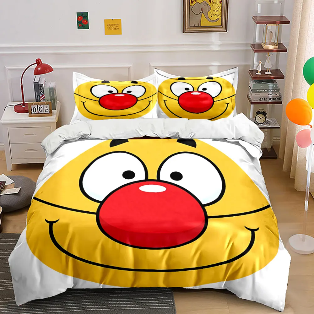 Cartoon Face Sticker Set Decoration Bedding Set with 1 Duvet Cover 2 Pillowcases Single Double King Queen, Gift