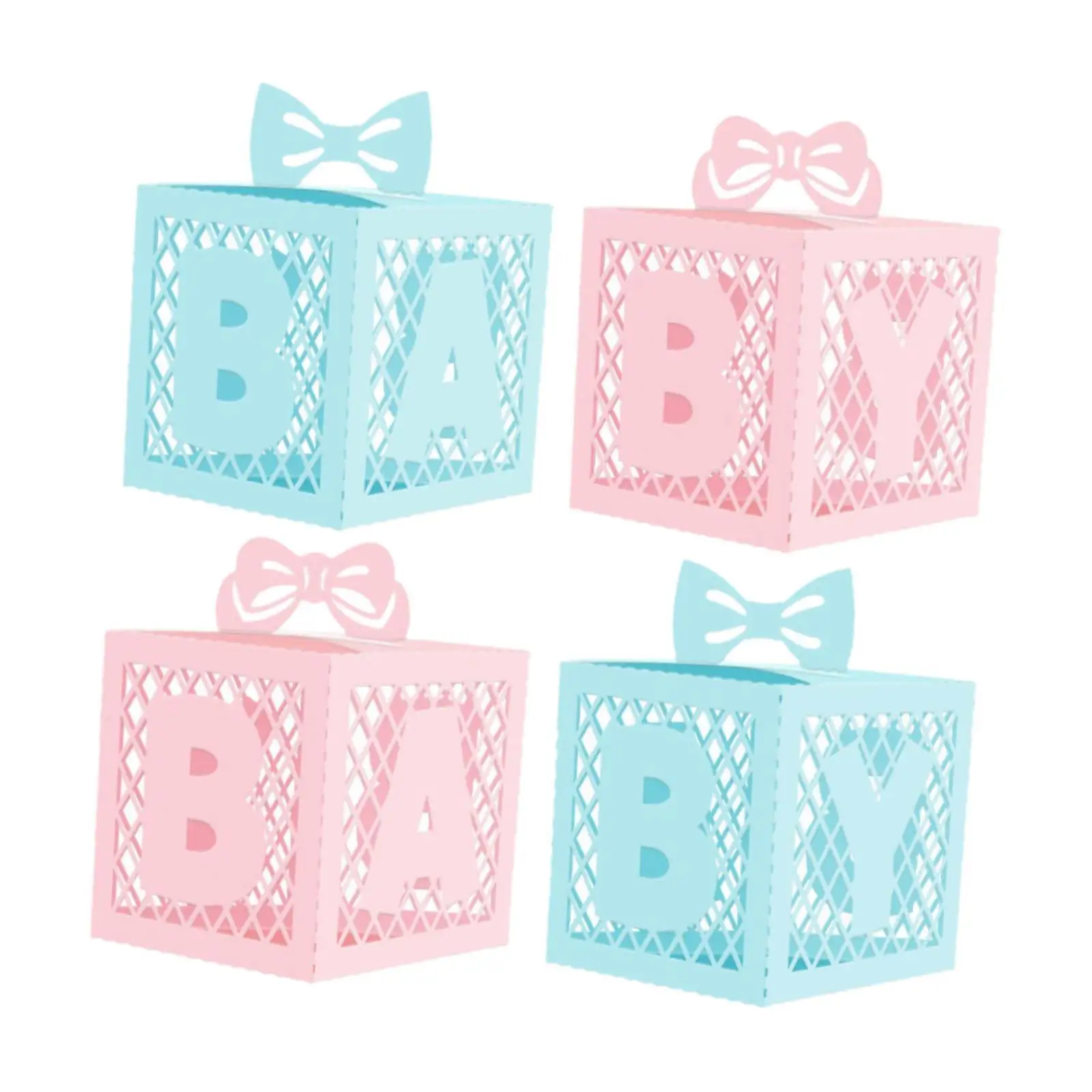 Scatole per bambini da 4 pezzi con lettere, design di blocchi ABY, doccia per ragazze e ragazzi, scatola per blocchi sullo sfondo per baby shower, decorazioni per scatole scavate
