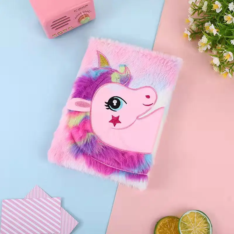 cartoon fantasy unicorn plush notebook caderno macio rosa notes diario manual material escolar de volta as aulas livro novo 01