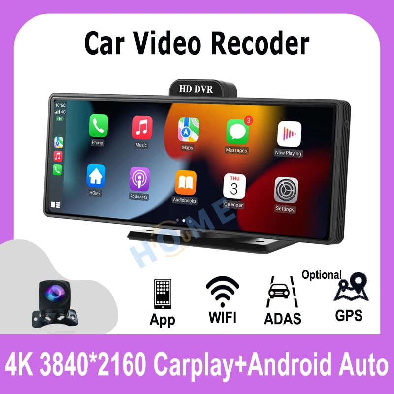 

10.26 Inch Dash Cam Wireless CarPlay Android Auto ADAS WiFi AUX Car DVR GPS FM BT Rearview Camera Video Recorder Dashboard