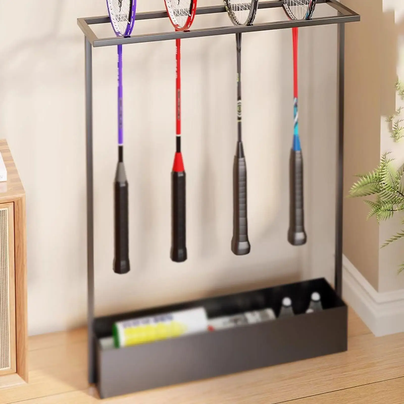 

Badminton Racquet Storage Rack Sport Equipment Organizer for Entryway School Black