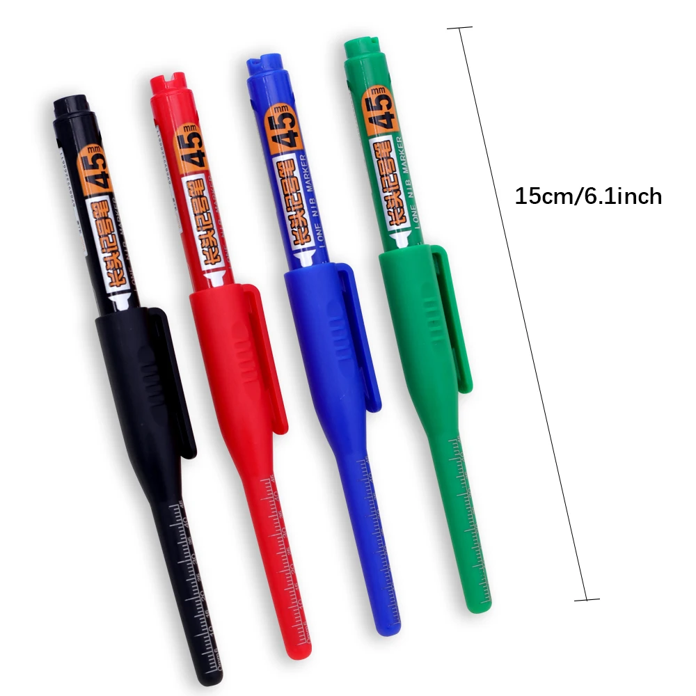 4Pcs/Set 45mm Deep Hole Marker Pens Long Head Carpenter Marking Pen Black/Blue/Red/Green For Multi-Purpose Woodworking Tools