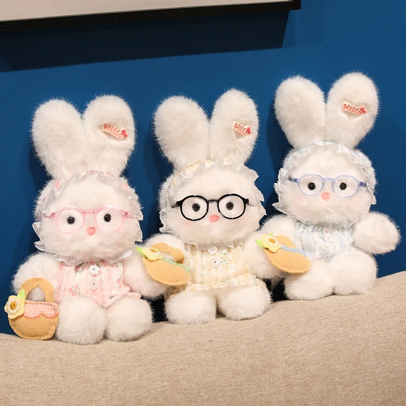 

35-55cm Kawaii Color Floral Skirt Rabbit Plush Toys Cute Stuffed Animals Bunny Wear Glasses Plushies Doll for Girls Gifts Gifts