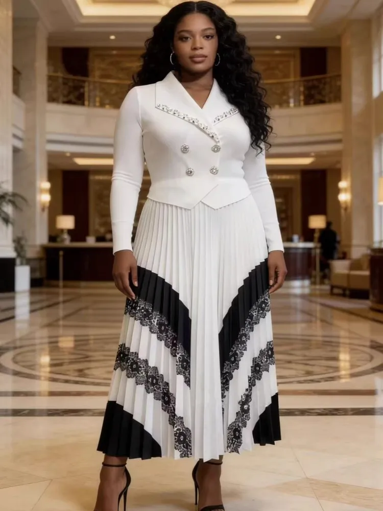 

African Dresses For Women Elegant Spring Long Sleeve Dashiki Pleated Maxi Dress Ladies Traditional African Clothing Fairy Dreaes