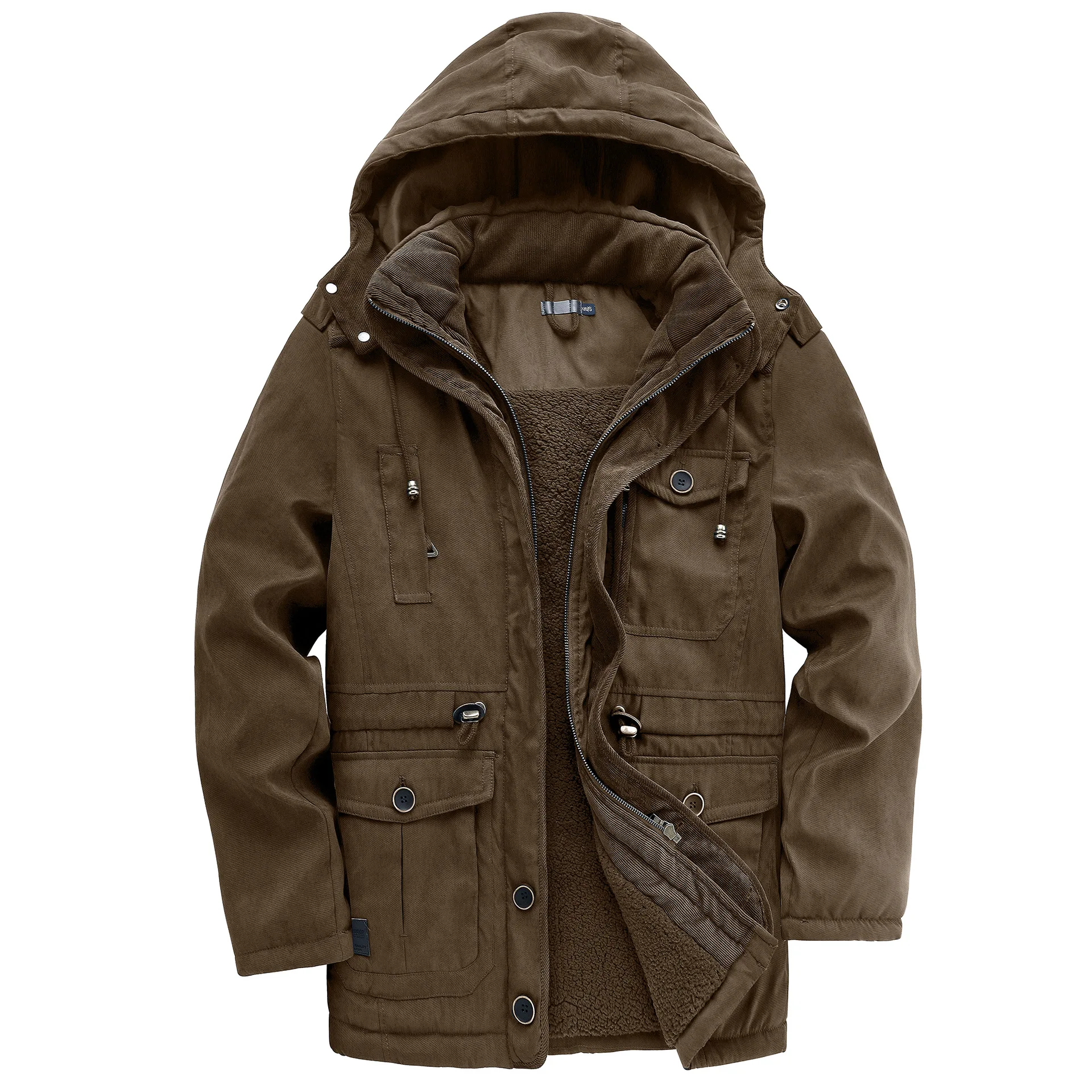 Pop 2025 Winter New Fashion Men’s Solid Color Casual Trendy Plus Size Long Sleeve Hooded Quilted Parkas Male Clothes Coats Tops