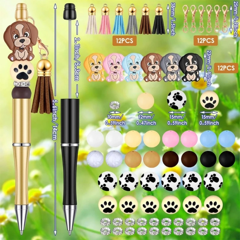 12x لتقوم بها بنفسك الخرز الأقلام صنع أطقم أقلام قابلة للخرز أطقم مع شرابات الكتابة القلم الحيوان أقلام حبر جاف اللوازم المكتبية